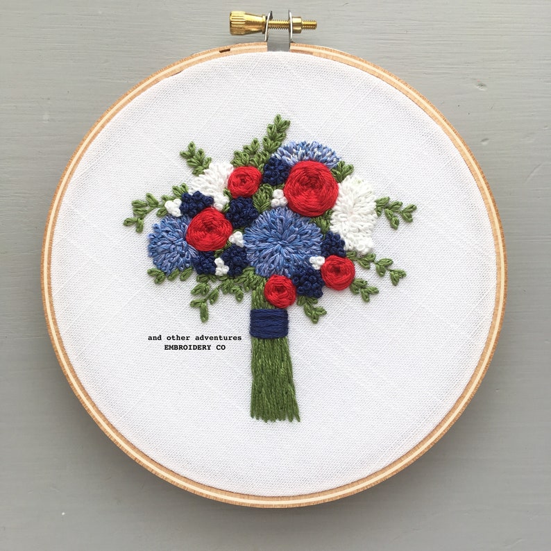 USA Independence Day Art America Red White and Blue Bouquet Hand Embroidery Pattern by And Other Adventures 4th of July