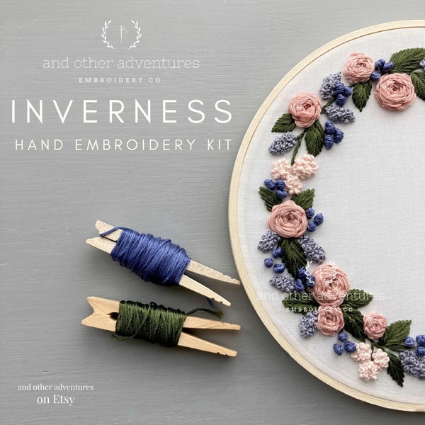 Hand Embroidery KIT - 7 inch DIY Embroidered Floral Wreath, Lilac & Dusty Rose Embroidery for Beginners, And Other Adventures Embroidery