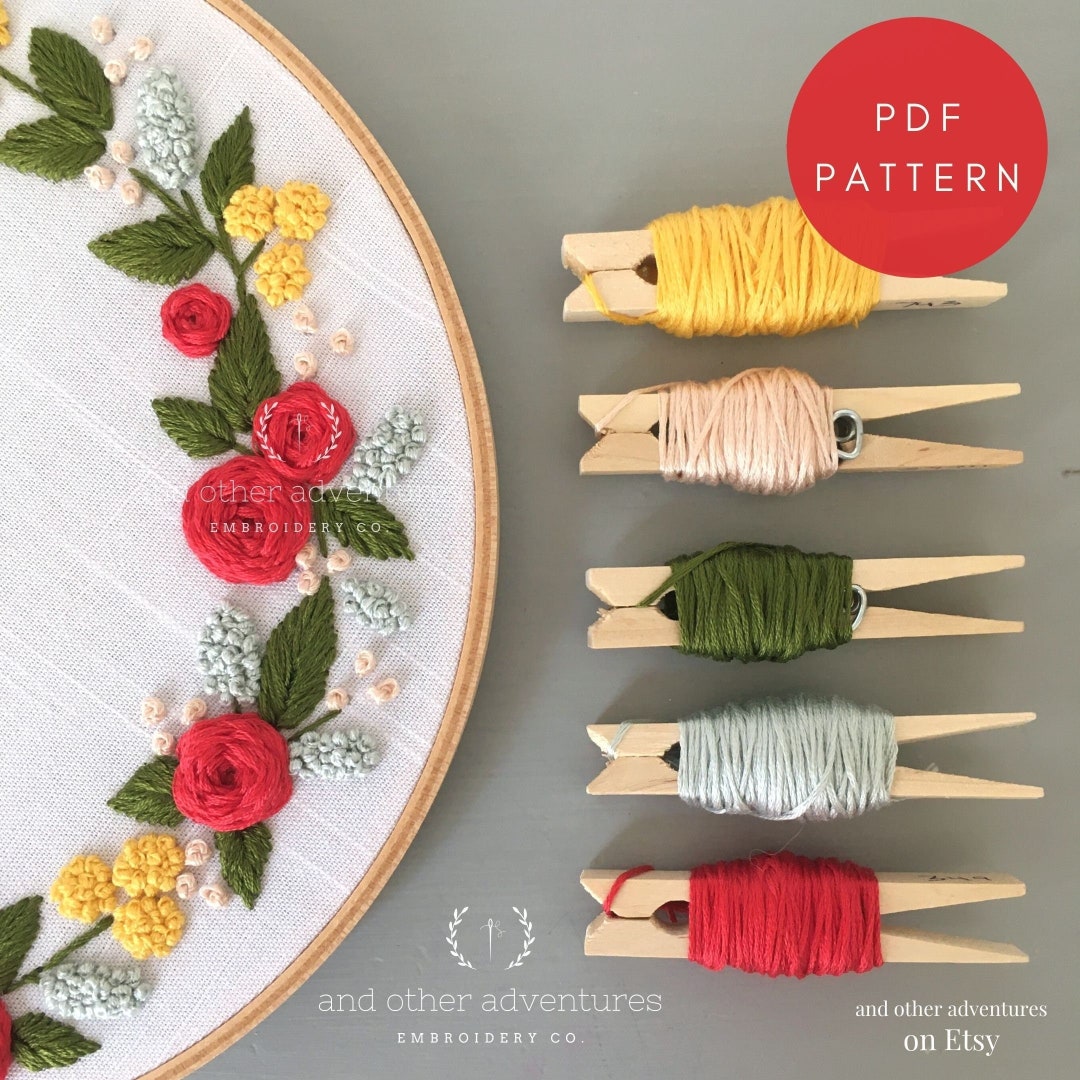 Floral Wreath Hand Embroidery Digital PDF Pattern, Flower Embroidery ...