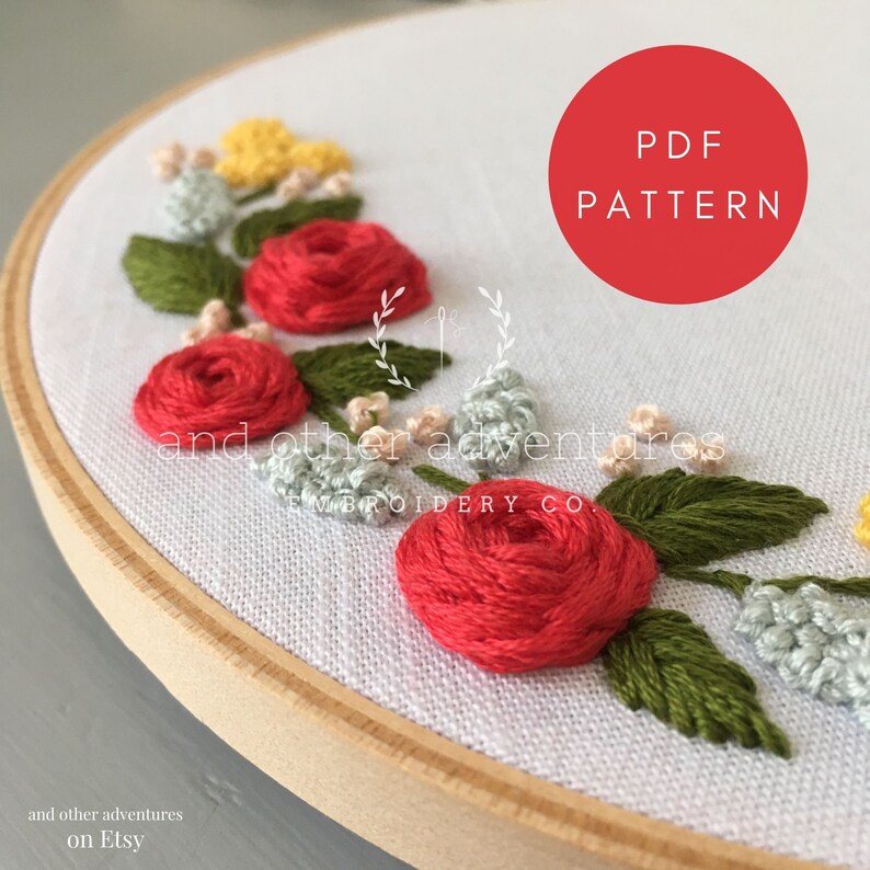 Floral Wreath Hand Embroidery Digital PDF Pattern Flower - Etsy