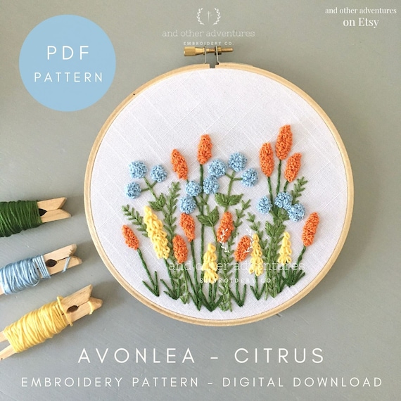 Hand Embroidery Digital PDF Pattern DIY Orange Embroidered Etsy