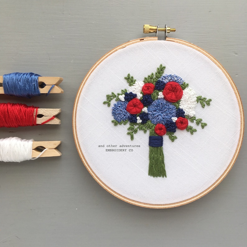 USA Independence Day Art America Red White and Blue Bouquet Hand Embroidery Pattern by And Other Adventures 4th of July