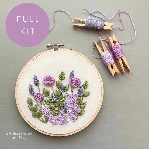 Modern Hand Embroidery KIT -  DIY Embroidery Hoop, Purple Flowers, Lilac Hawthorne, Video Tutorials by And Other Adventures Embroidery Co