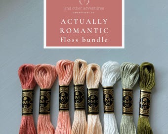 Actually Romantic Embroidery Floss Bundle - 8 curated colors, DMC 6-stranded cotton thread, needlepoint skeins, cross stitch, needlework