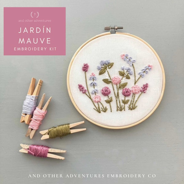 Beginner Hand Embroidery KIT - Jardín in Mauve - DIY Embroidery Hoop, Pink & Purple Embroidered Flowers, And Other Adventures Embroidery Co
