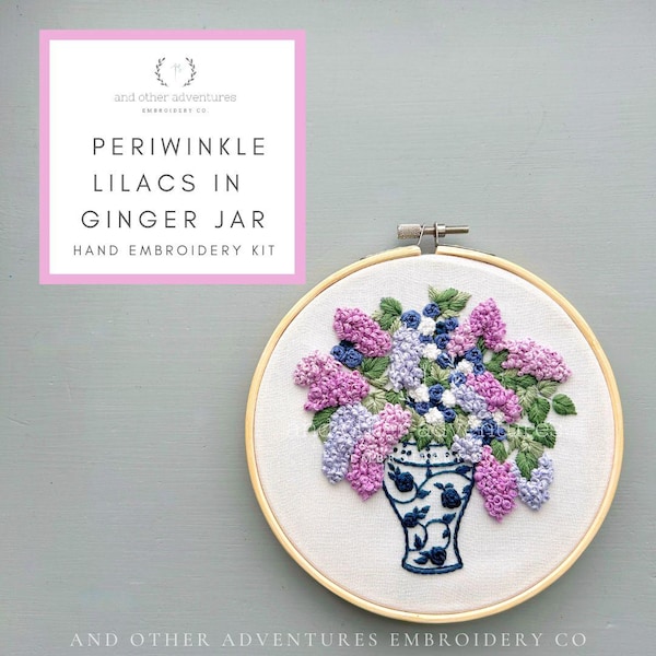 Periwinkle Lilacs in Ginger Jar Hand Embroidery KIT - Lilac Bouquet,  Chinoiserie, Purple Flowers by And Other Adventures Embroidery Co
