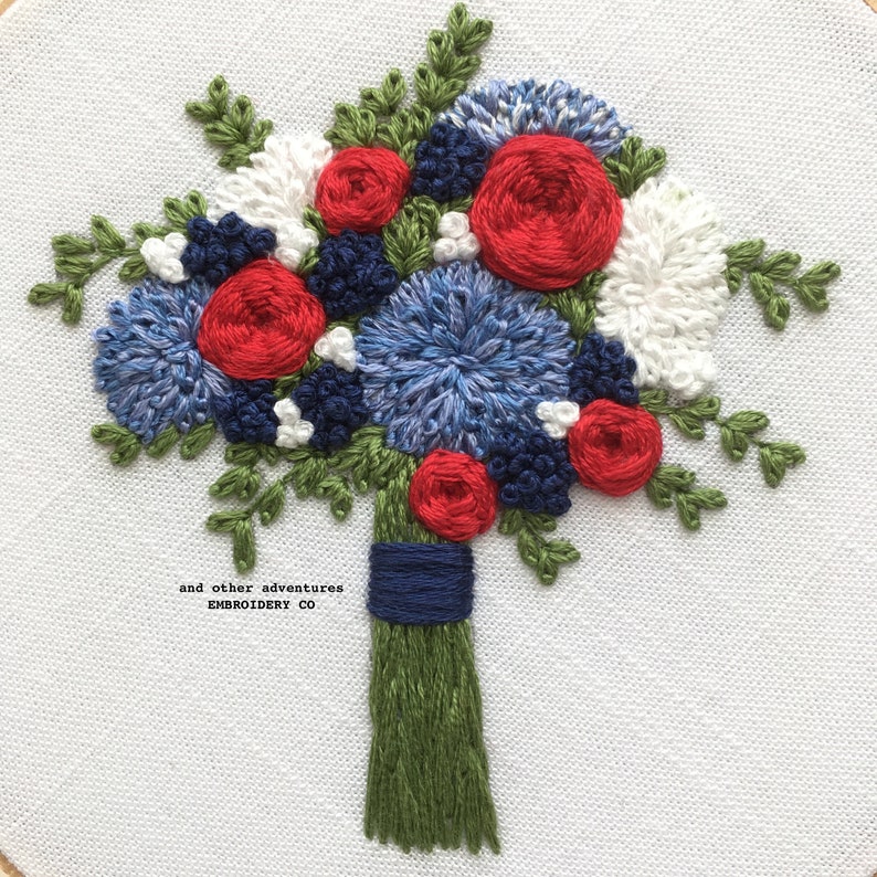 USA Independence Day Art America Red White and Blue Bouquet Hand Embroidery Pattern by And Other Adventures 4th of July