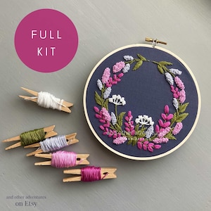 KENSINGTON PERIWINKLE - Floral Wreath Hand Embroidery KIT, Embroidered Flower Wreath, bright colors, And Other Adventures Embroidery