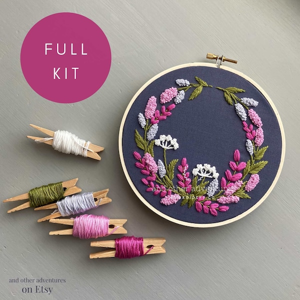 KENSINGTON PERIWINKLE - Floral Wreath Hand Embroidery KIT, Embroidered Flower Wreath, bright colors, And Other Adventures Embroidery