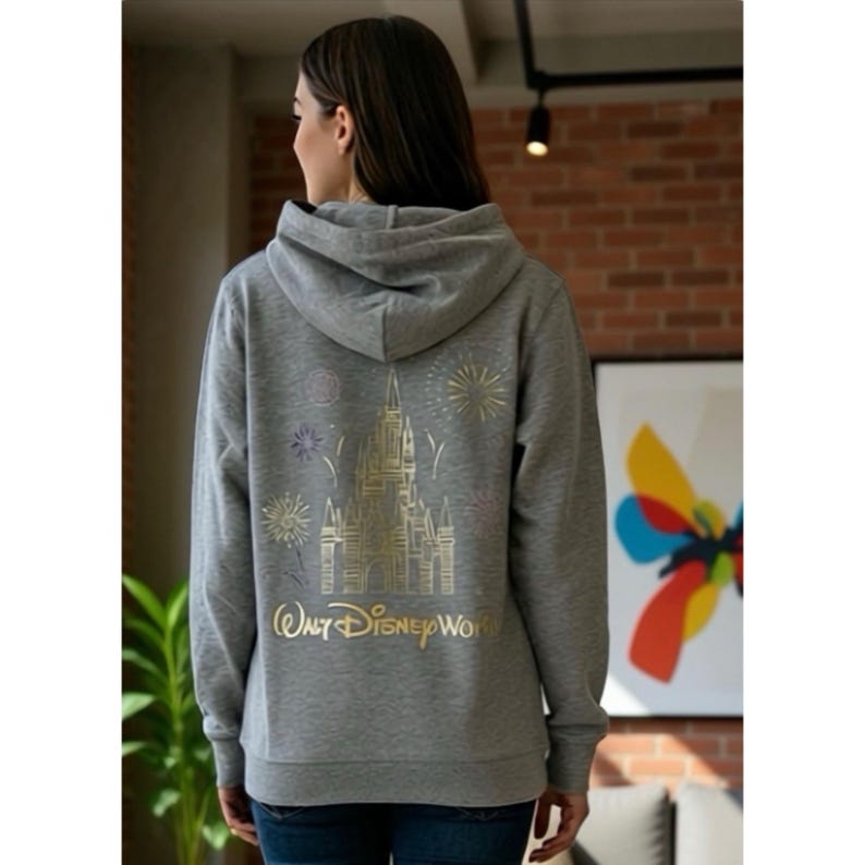 Walt disney world cinderela castle gold/theme parks 2025/ hoodie w zip/nwt afbeelding 1