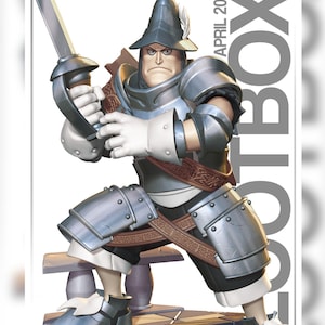 May include: A stylized figure of a warrior wearing silver plate armor, a pointed helmet with a white feather, and a brown belt with intricate patterns. The figure holds a sword in a defensive stance. Text reads Nomnom Figures and APRIL 2026.