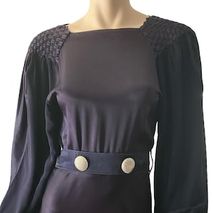 Vintage 1930s Navy Blue Satin Gown Cut on the Bias
