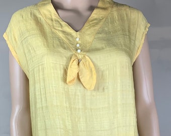 1920s Yellow Silk Dress