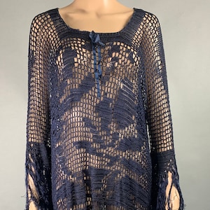 Vintage 1920s Hand Crotchet Over Dress Rare Piece Navy Blue