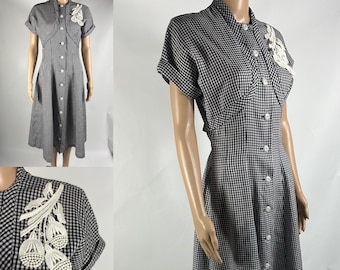 Vintage 1950s Blue White Gingham Cotton Dress by Avondale - Joan Curtis