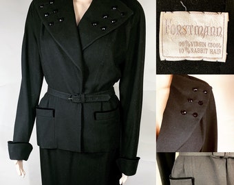 Vintage Black Wool Suit by Forstmann Med Lg