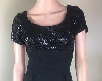 Vintage Late 1950s Early 1960s Black Silk and Sequin Dress