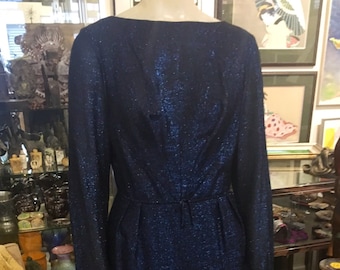 Vintage 1960s Blue Lurex Dress Small 27" Waist