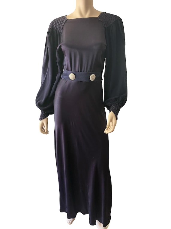 Vintage 1930s Navy Blue Satin Gown Cut on the Bias