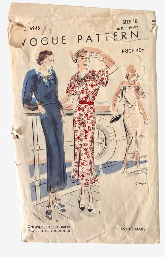 Vintage 1930s Vogue Pattern 6945 Rare!