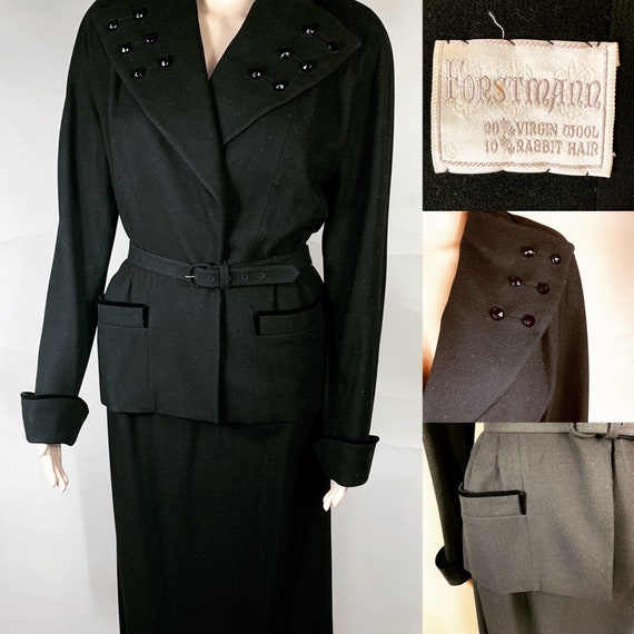 Vintage Black Wool Suit by Forstmann Med Lg