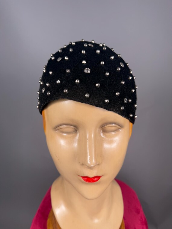 Vintage 1970s does 1920s Wool Rhinestone Hat by Esccello