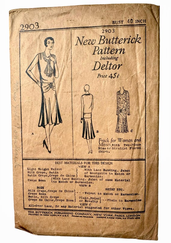 Vintage Butterick 1920s Sewing Pattern 2903
