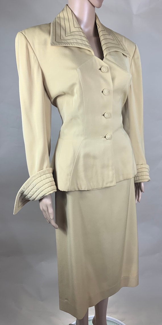 Vintage Late 1940s Soft Golden Yellow Gaberdine Suit by Lilli Ann