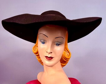 Vintage Armand Schwab Blue Brimmed Hat - Circa 1940s Vintage 1940s Black Wool Cap Unique Armand Schwab & Co Hat  main image 2
