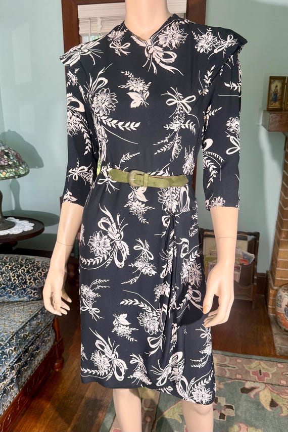 Vintage 1940s Rayon Crepe Dress Med Lg