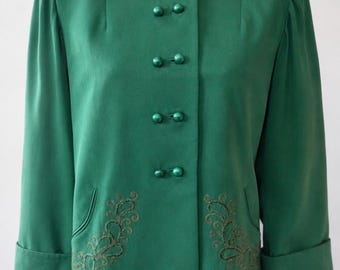 Vintage 1950s Green Gaberdine Swing Jacket M