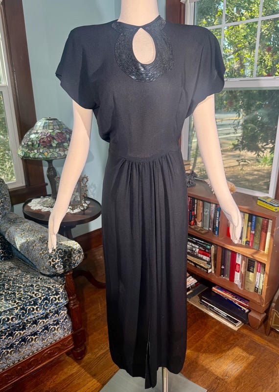1940s Black Beaded Gown by Barbara Claire