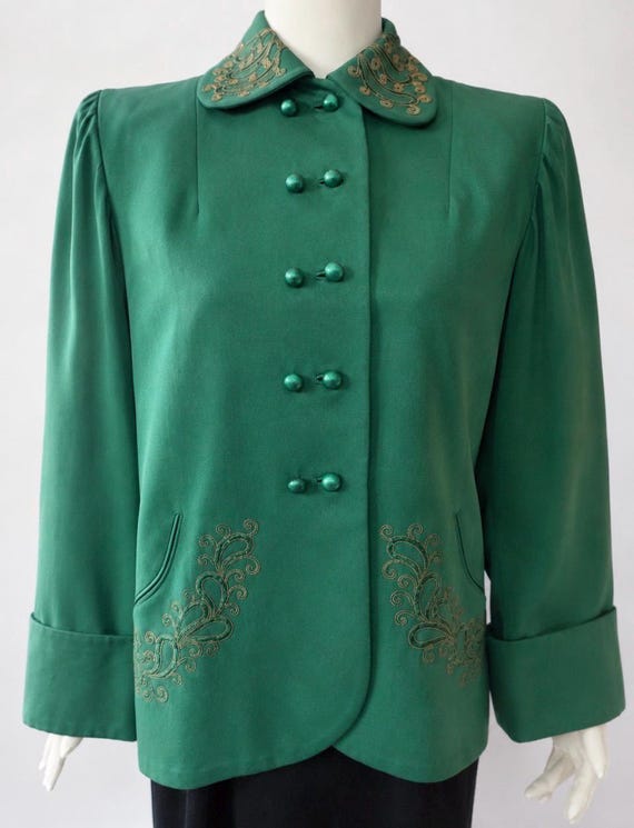 Vintage 1950s Green Gaberdine Swing Jacket M