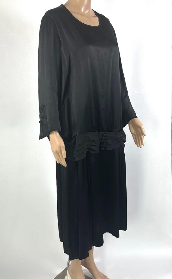 Vintage 1920s Black Satin Dress M/L