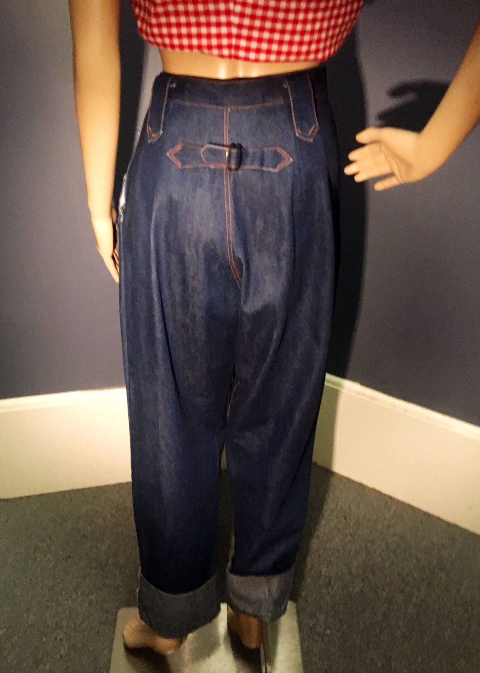 Vintage 1950s Reproduction Buckle Back Blue Jeans XL 32 Inch Waist