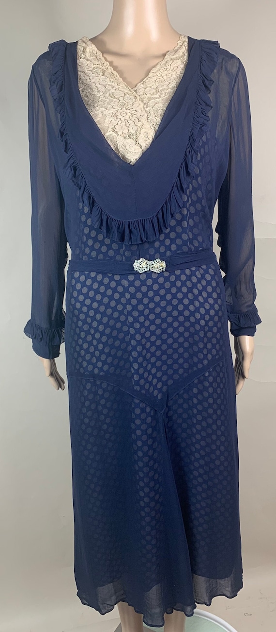 Vintage 1920s 1930s Chiffon Polka Dot Dress Lg