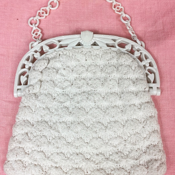 Vintage 1930s Off White Crochet Bag
