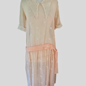 Vestido de algodón transparente color melocotón de los años 20, talla S, tal cual