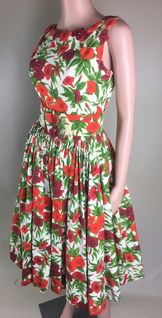 Vintage 1950s Designer Traina Norell Red Poppy Flo
