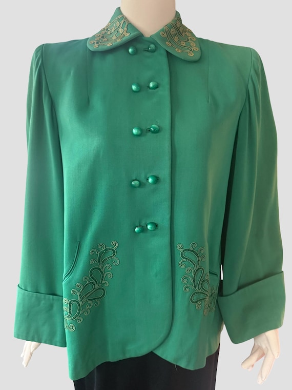 Vintage 1950s Green Gaberdine Swing Jacket M