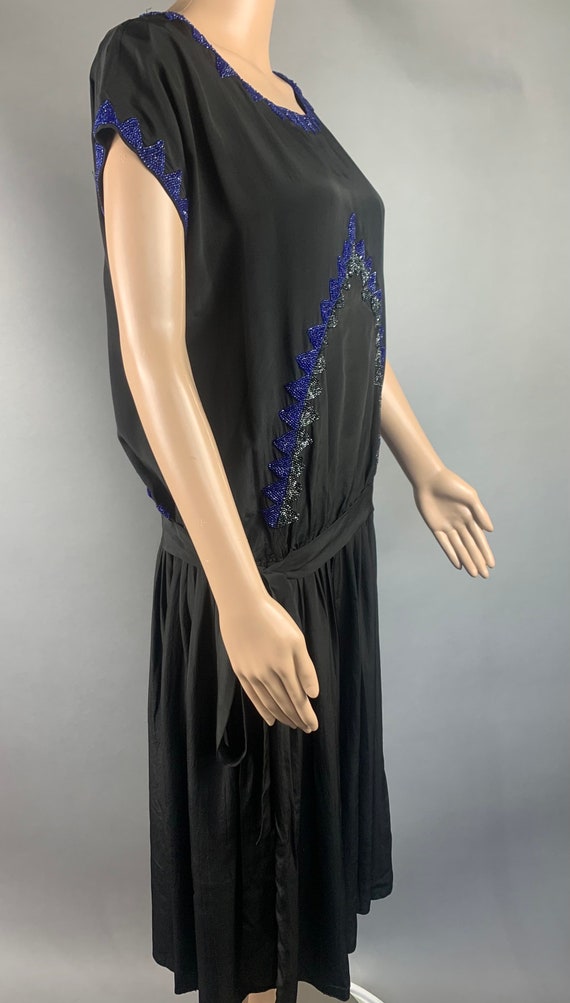 Vintage 1920s Black Silk Beaded Dress - Gem