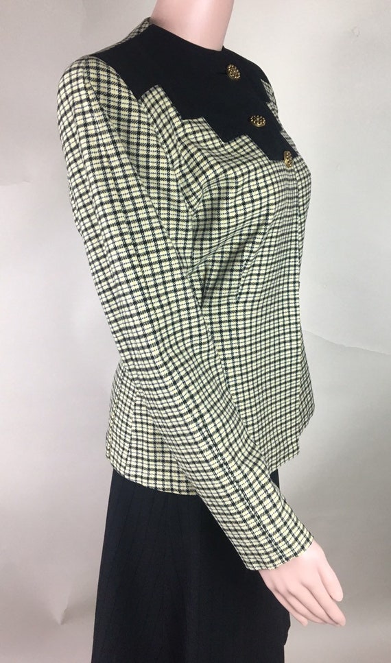 Vintage 1940s Beige, Black, Yellow and Blue Plaid… - image 3