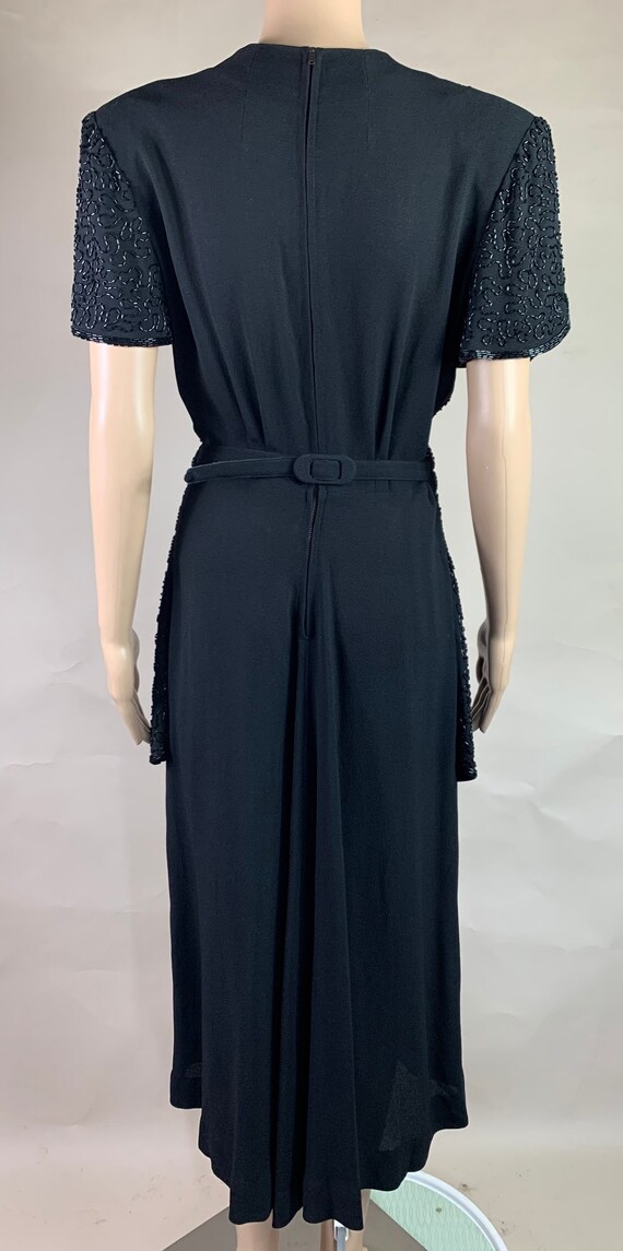 Vintage 1940s Hand Beaded Black Crepe Dress - image 5