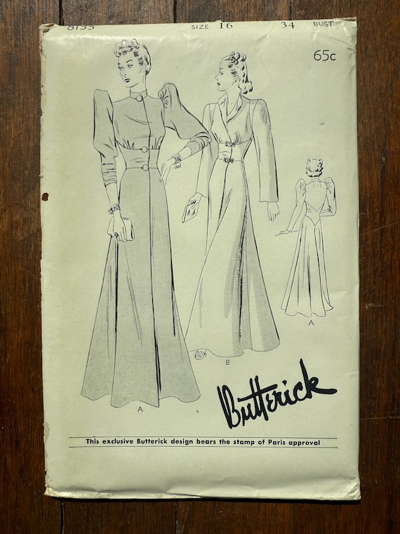 Vintage 1930s Butterick Evening Coat Pattern 8133 Bust 34