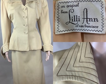 Vintage Late 1940s Soft Golden Yellow Gaberdine Suit by Lilli Ann