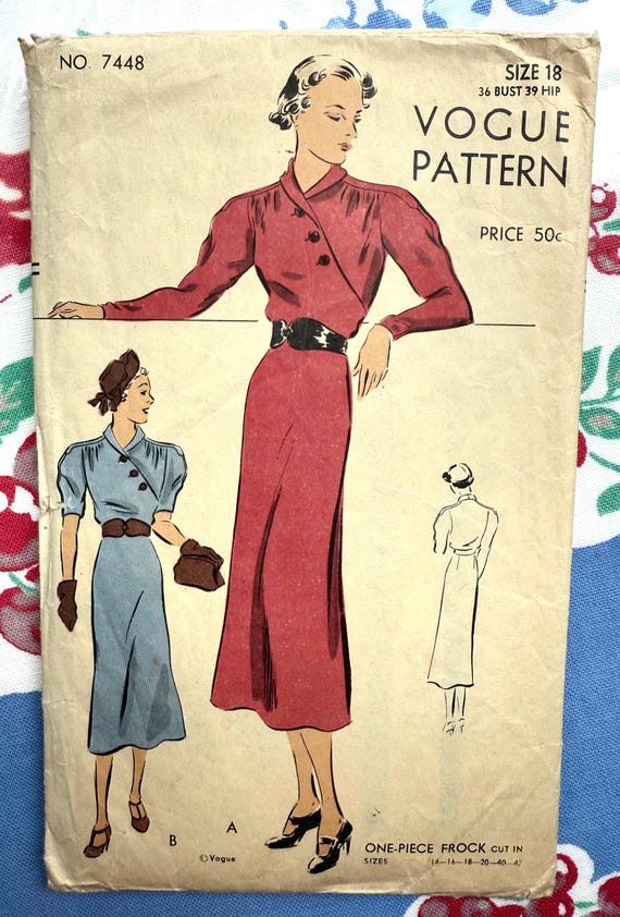 Vintage 1930s Vogue Dress Pattern Bust 36