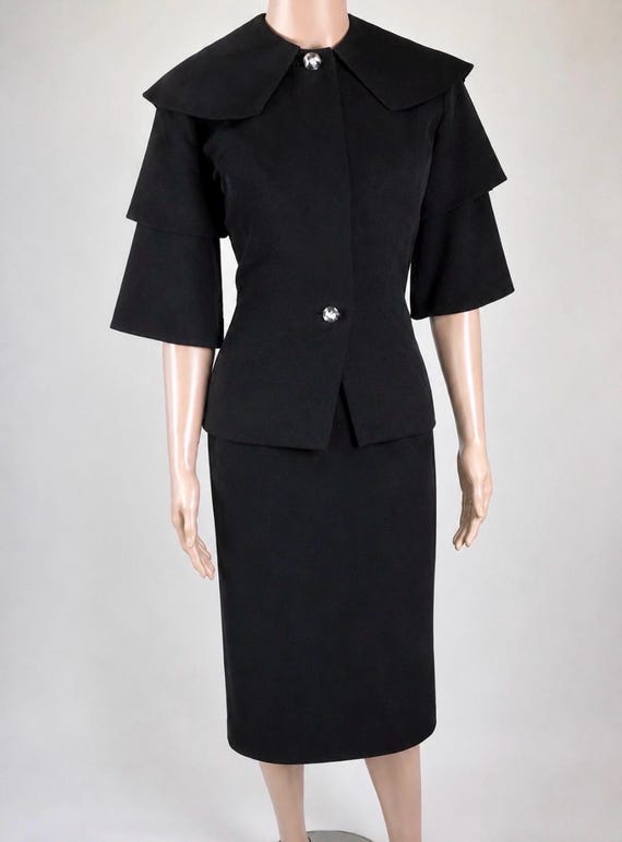 Famous Designer Irene Black Faille Suit 1960s