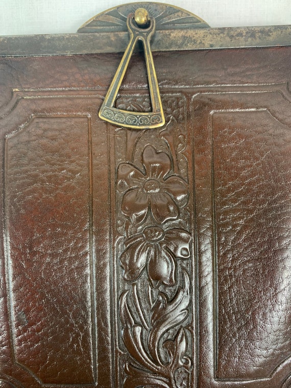 Vintage 1920s Tooled Leather Sm Bag - image 4