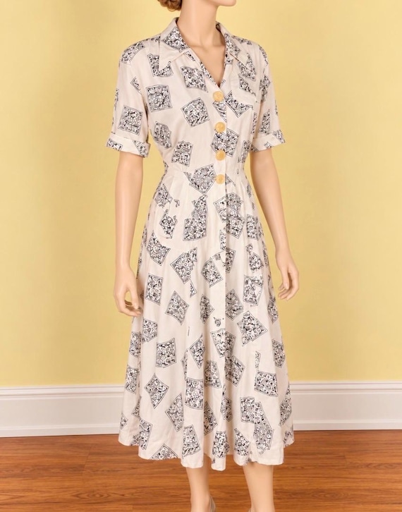 Vintage Early 1950s Shirtwaist Dress Large
