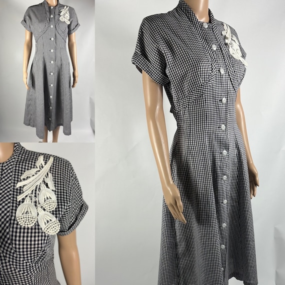 Vintage 1950s Blue White Gingham Cotton Dress by Avondale - Joan Curtis
